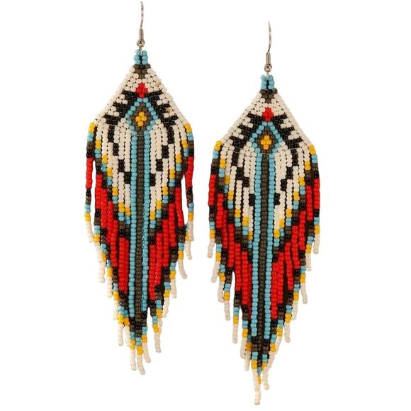 Handmade Jewelry - Handmade Beaded Earrings Boho South Western Tribal Aztec Fringe Gift Present